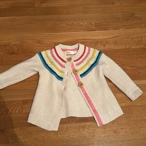 Beautiful Boden Sweater/Cardigan with Rainbow Stripes - 2-3T
